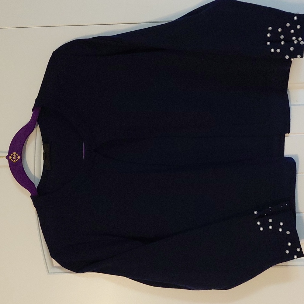 Navy Blue  Sweater with Pearl Accents